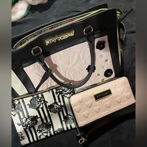 Betsey Johnson pink , black, white with flowers